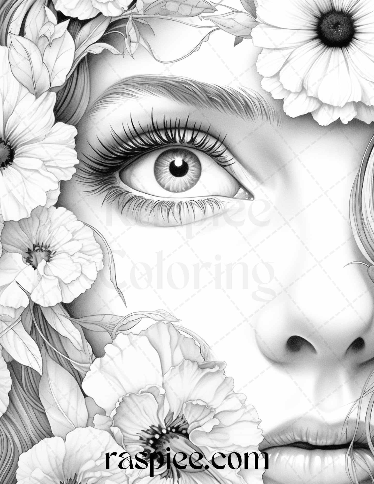 40 Charming Eyes Grayscale Coloring Pages Printable for Adults, PDF File Instant Download