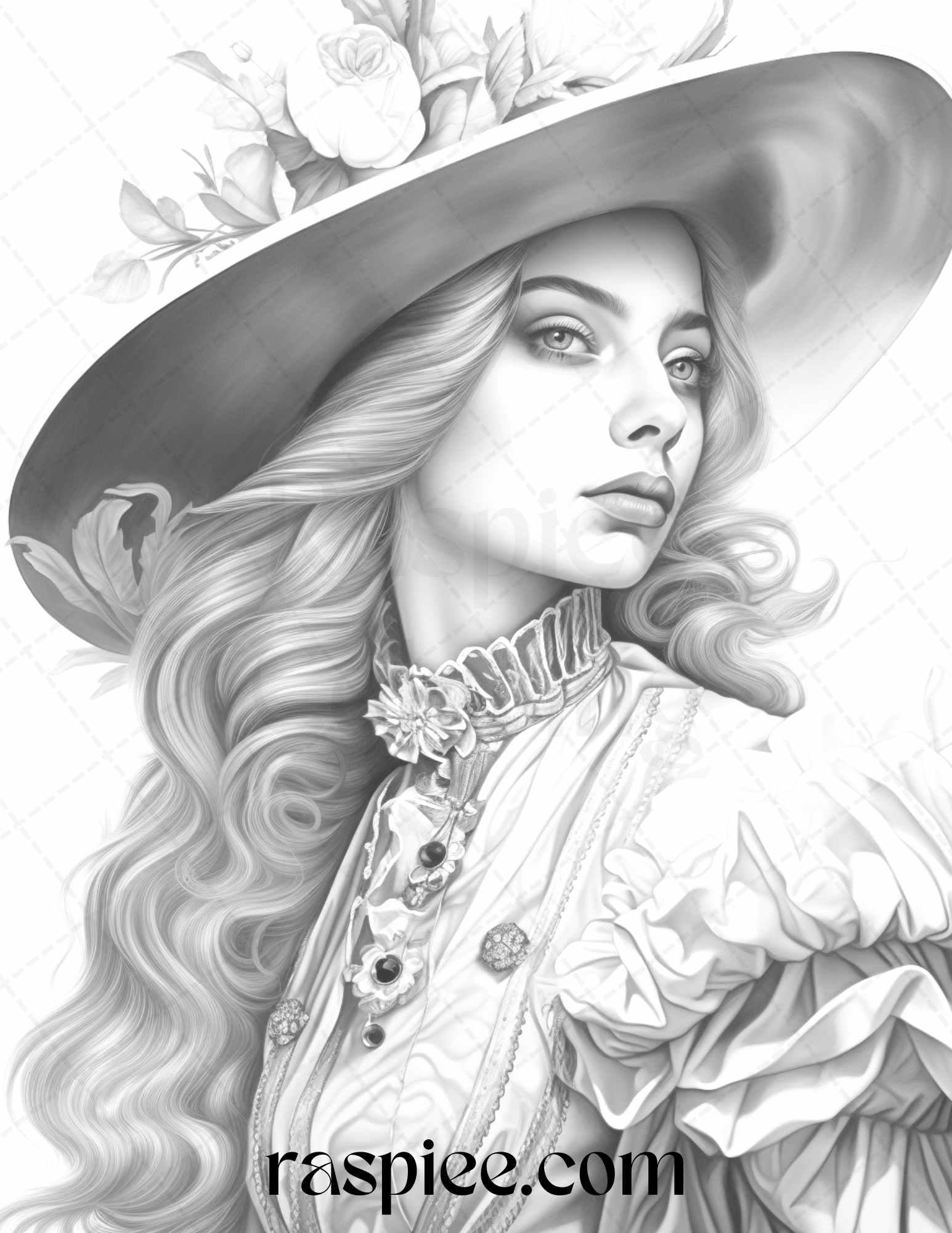 40 Baroque Women Portrait Grayscale Adult Coloring Pages Printable, PDF File Instant Download