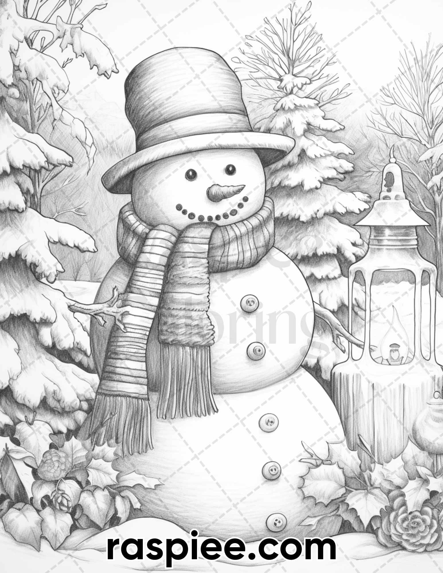 40 Chistmas Snowman Grayscale Coloring Pages for Adults, Printable PDF Instant Download