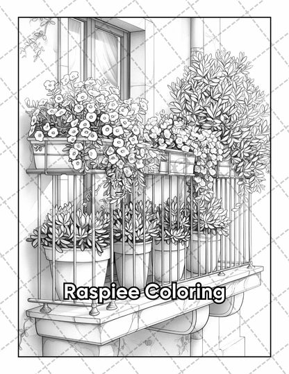 50 Balcony Garden Adult Coloring Pages Printable PDF Instant Download