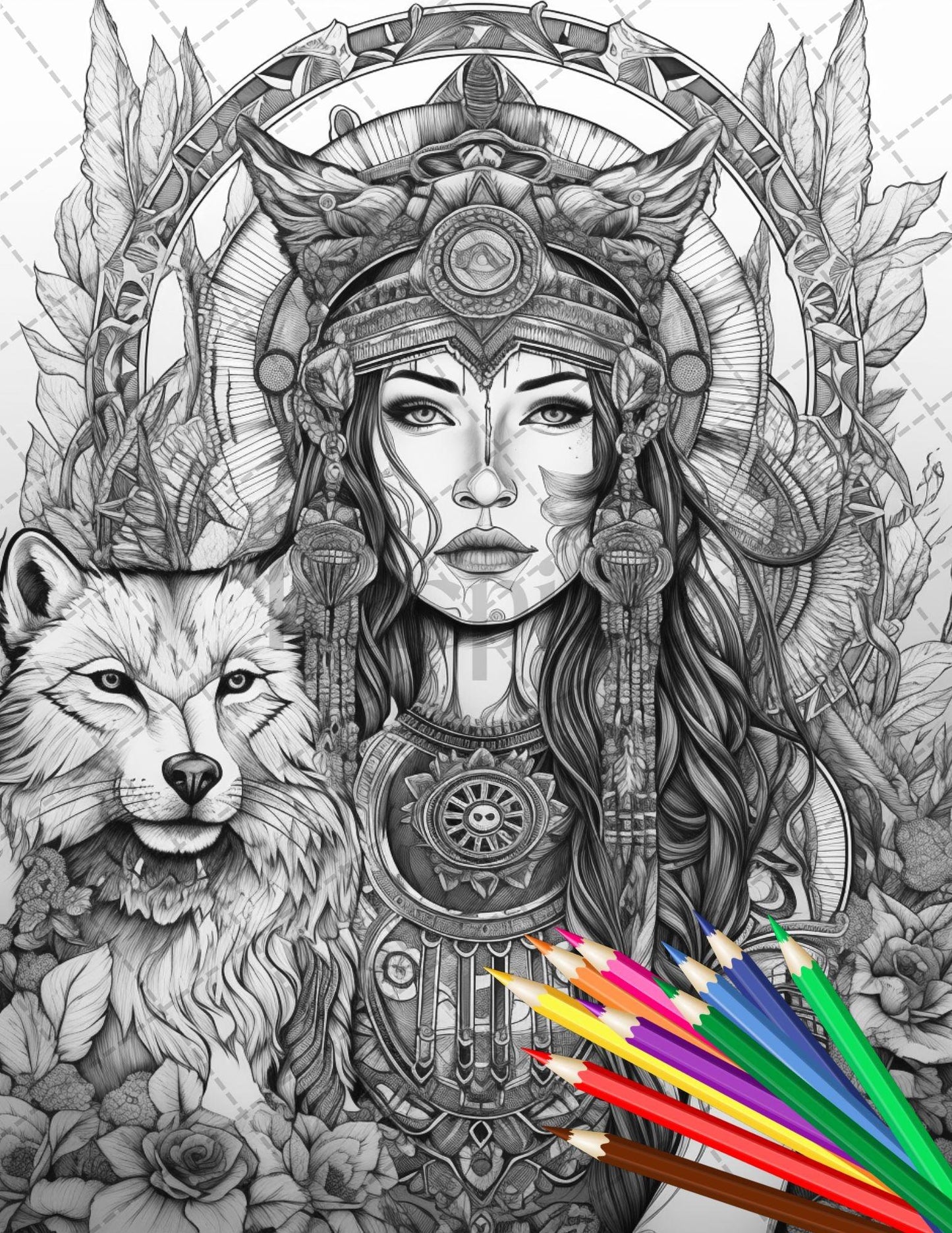 30 Native American Girls Printable Coloring Pages for Adult, Native American Culture Grayscale Coloring Book, Printable PDF File Download