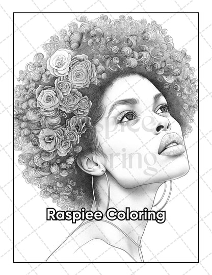 50 Black Women Portrait Coloring Pages for Adults Printable PDF Instant Download