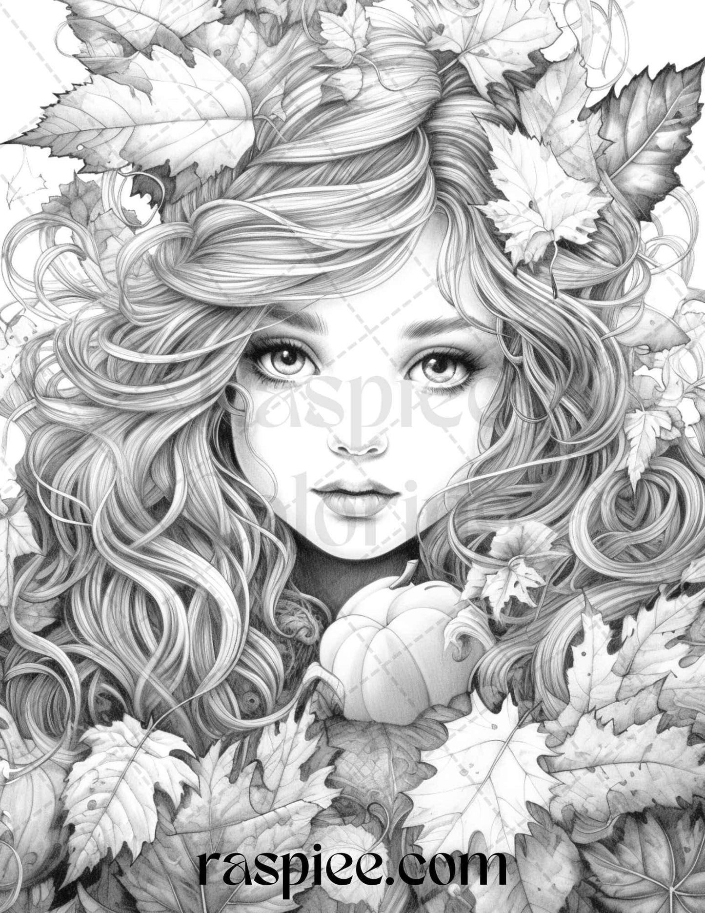 40 Pumpkin Fairy Girls Grayscale Coloring Pages Printable for Adults, PDF File Instant Download