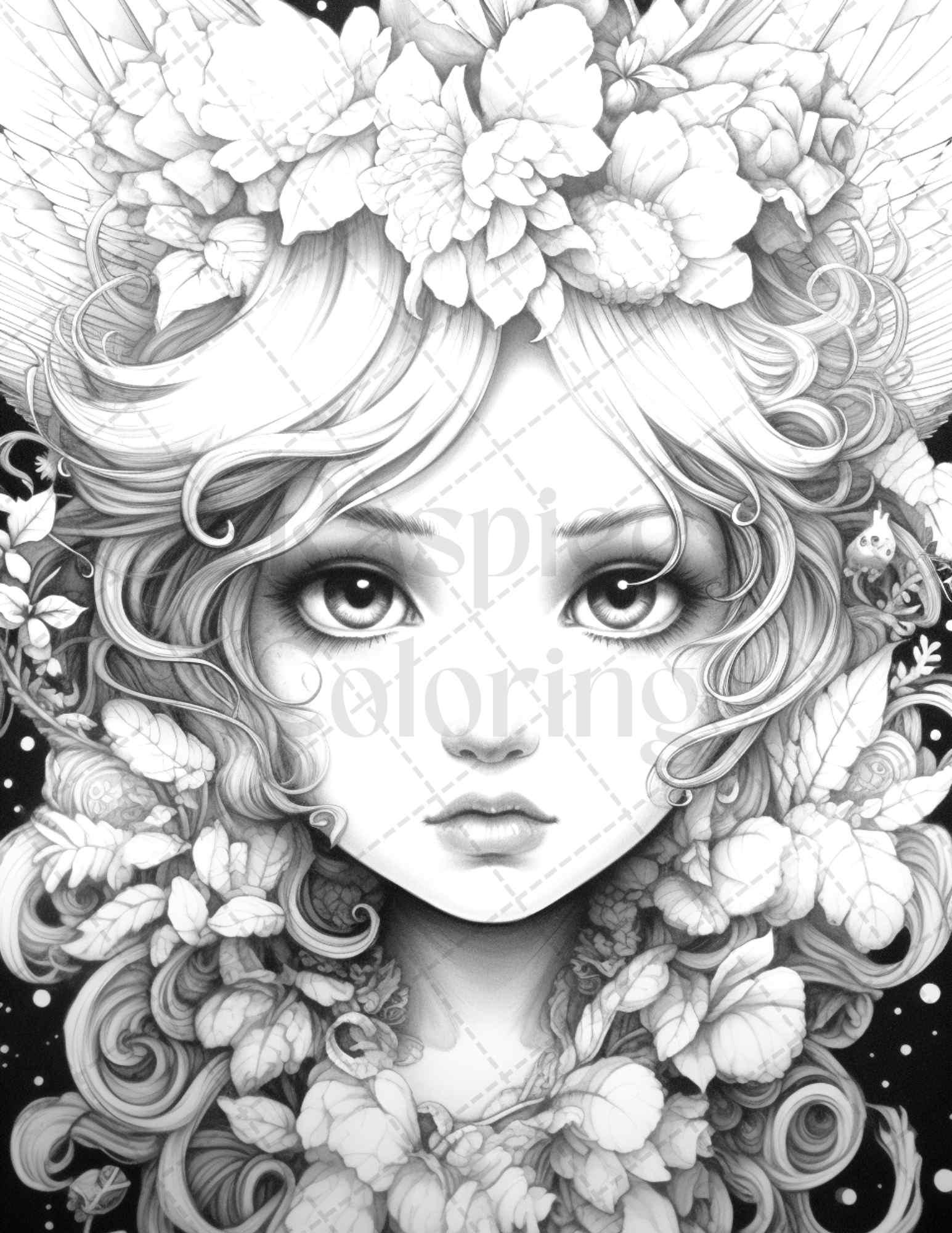 45 Adorable Chibi Fairy Grayscale Coloring Pages Printable for Adults, PDF File Instant Download