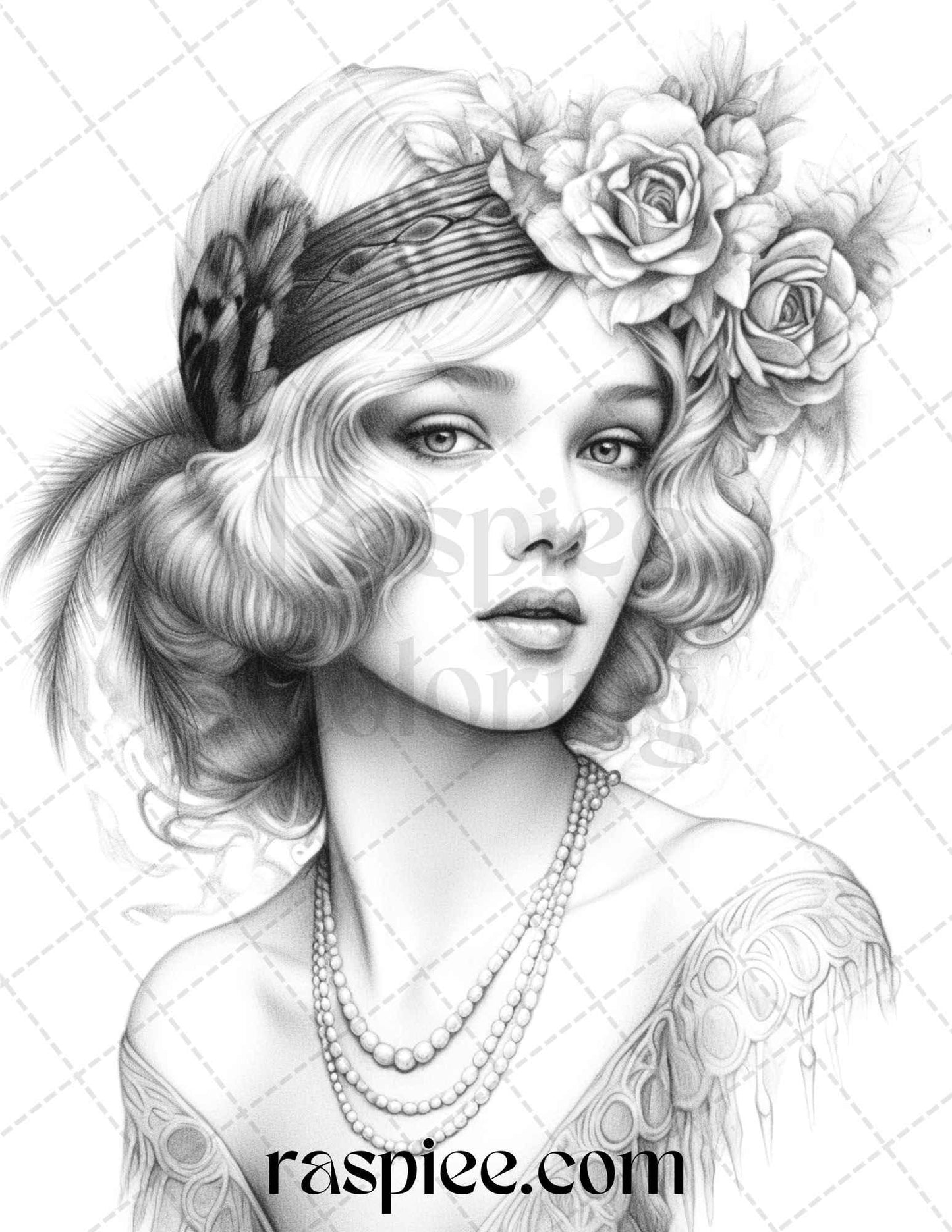 40 Beautiful Gatsby Girls Grayscale Coloring Pages Printable for Adults, PDF File Instant Download