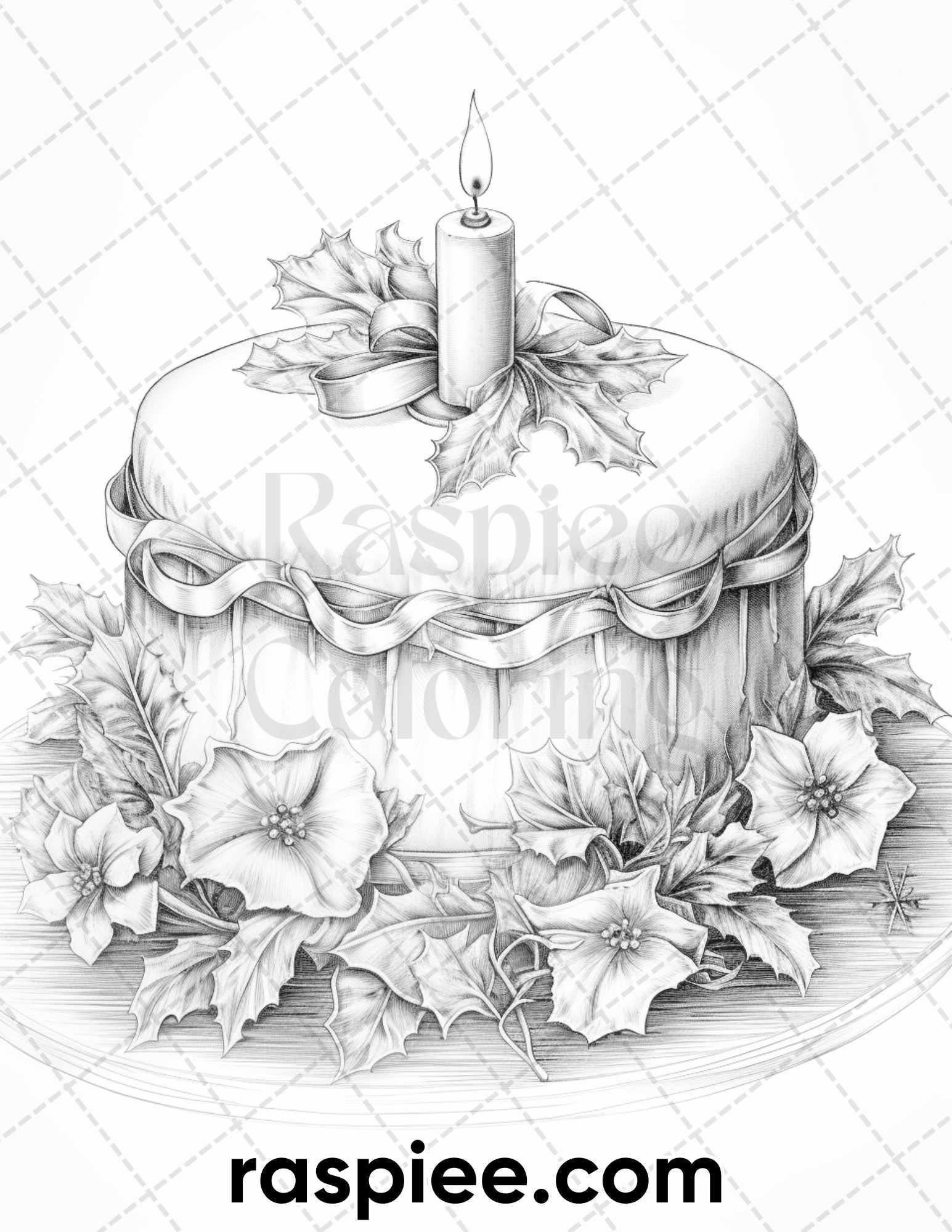 45 Christmas Cakes Grayscale Coloring Pages for Adults, Printable PDF File Instant Download