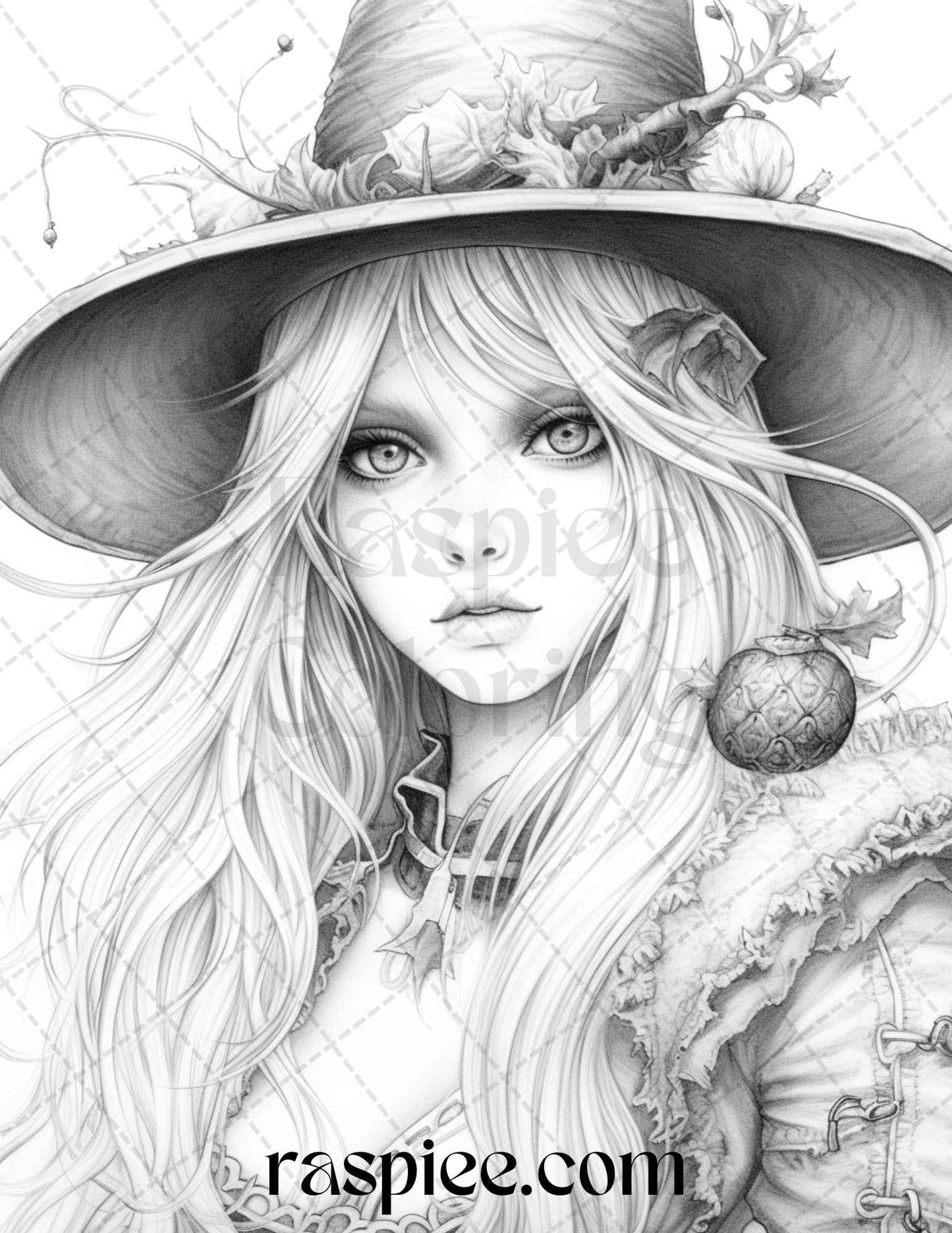 40 Beautiful Witches Grayscale Coloring Pages Printable for Adults, PDF File Instant Download