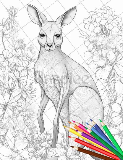 30 Animal Floral Printable Coloring Pages for Adults, Grayscale Coloring Book, Printable PDF File Download