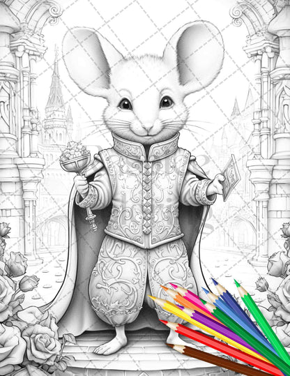 40 Little Mouse Prince Grayscale Coloring Pages Printable for Adults, PDF File Instant Download