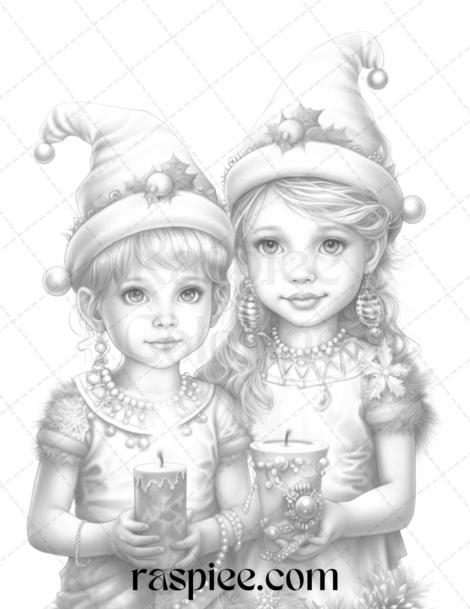 110 Christmas Elves Grayscale Coloring Pages Printable for Adults Kids, PDF File Instant Download