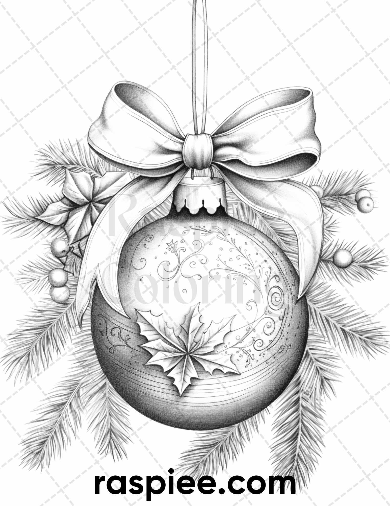 40 Christmas Balls Grayscale Coloring Pages Printable for Adults, PDF File Instant Download