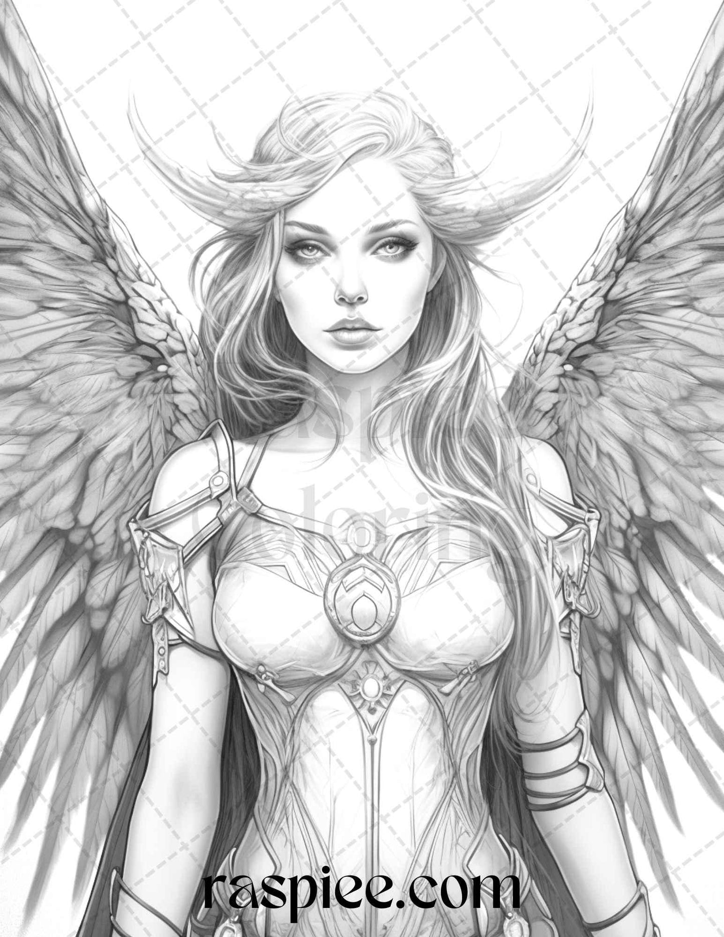 42 Enchanting Angels Grayscale Coloring Pages Printable for Adults, PDF File Instant Download