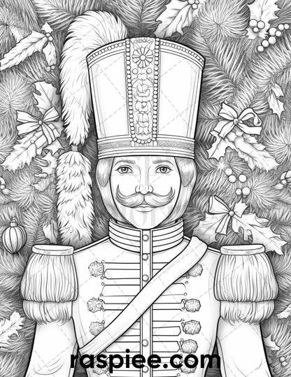 40 Christmas Nutcrackers Grayscale Coloring Pages for Adults, Printable PDF File Instant Download