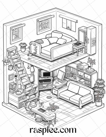 40 Pocket Room Coloring Pages Printable for Adults Kids, PDF File Instant Download