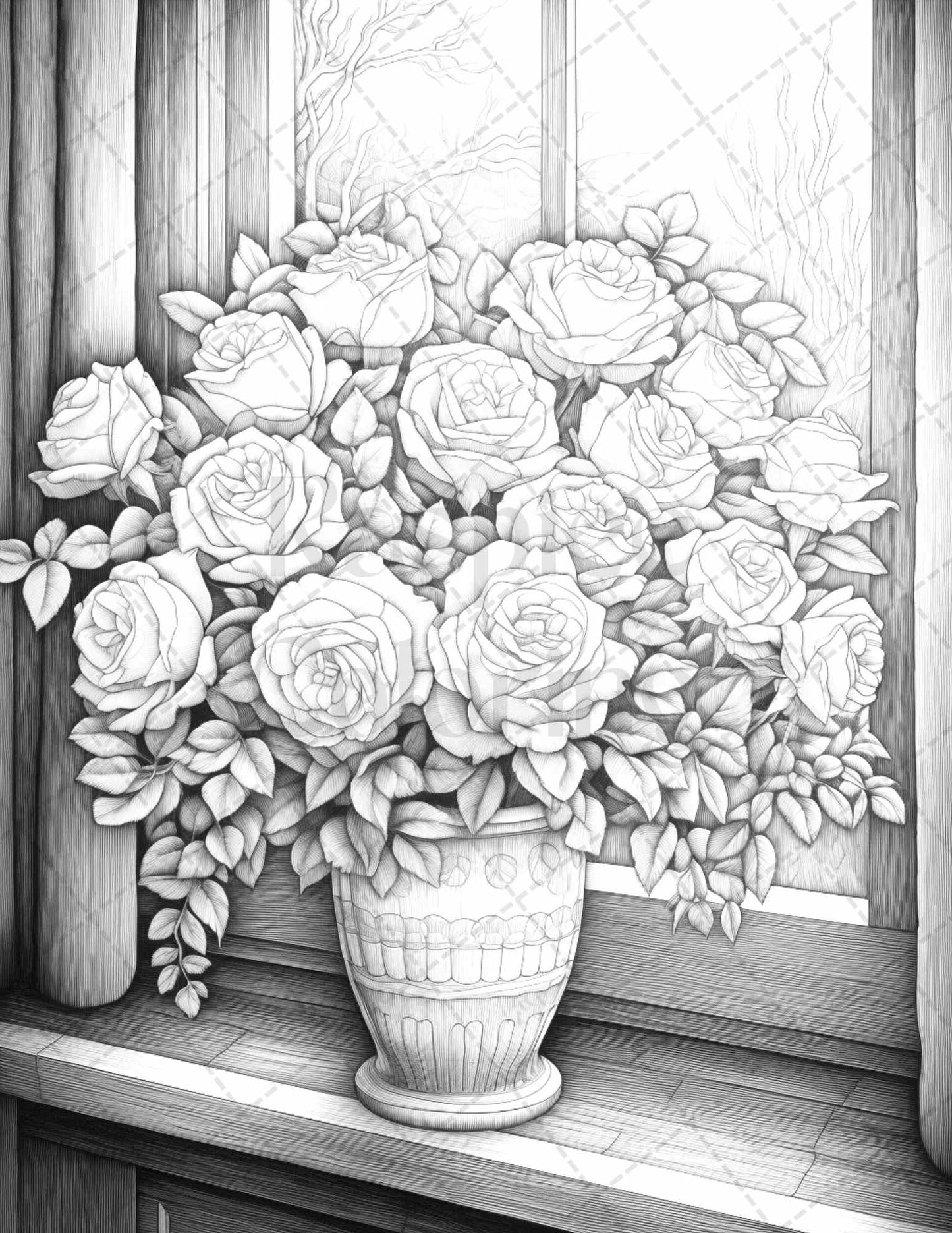 40 Captivating Roses Grayscale Coloring Pages Printable for Adults, PDF File Instant Download