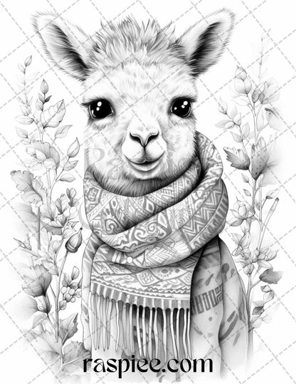 40 Cute Fall Animals Grayscale Coloring Pages Printable for Adults and Kids, PDF File Instant Download