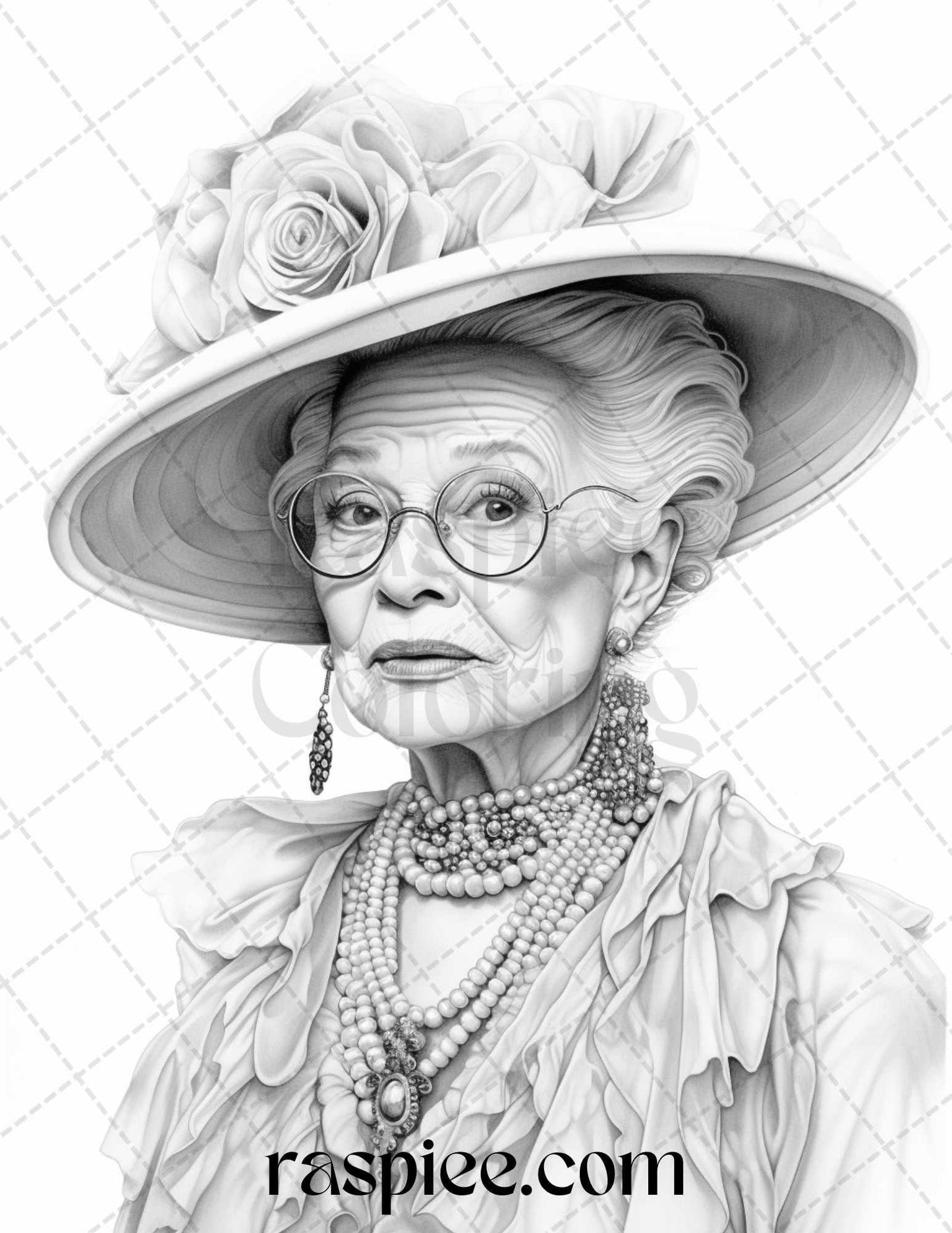 40 Fashionista Grandma Grayscale Coloring Pages Printable for Adults, PDF File Instant Download