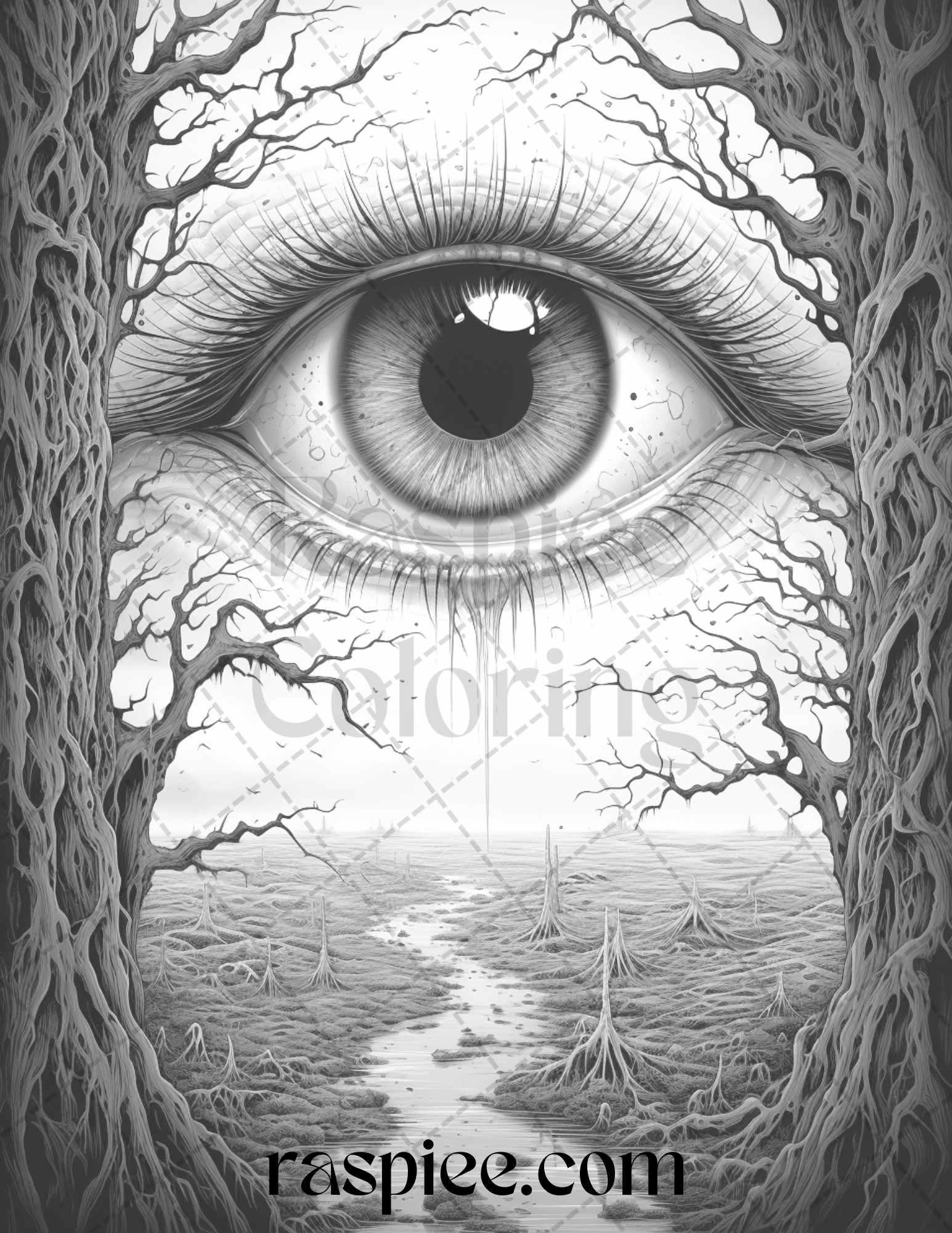 40 Surrealism Eyes Grayscale Coloring Pages Printable for Adults, PDF File Instant Download