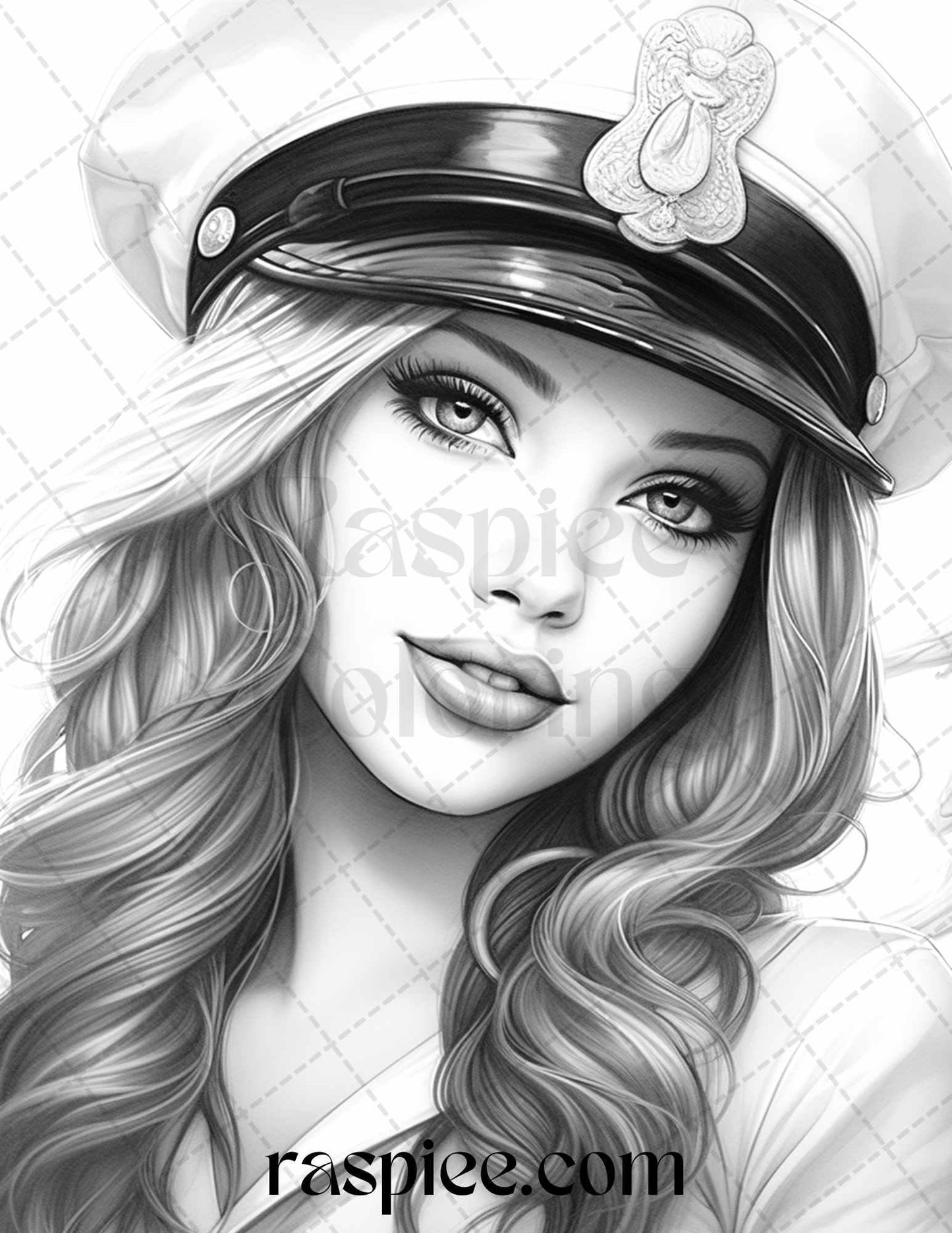 40 Sailor Pin Up Girls Grayscale Coloring Pages Printable for Adults, PDF File Instant Download