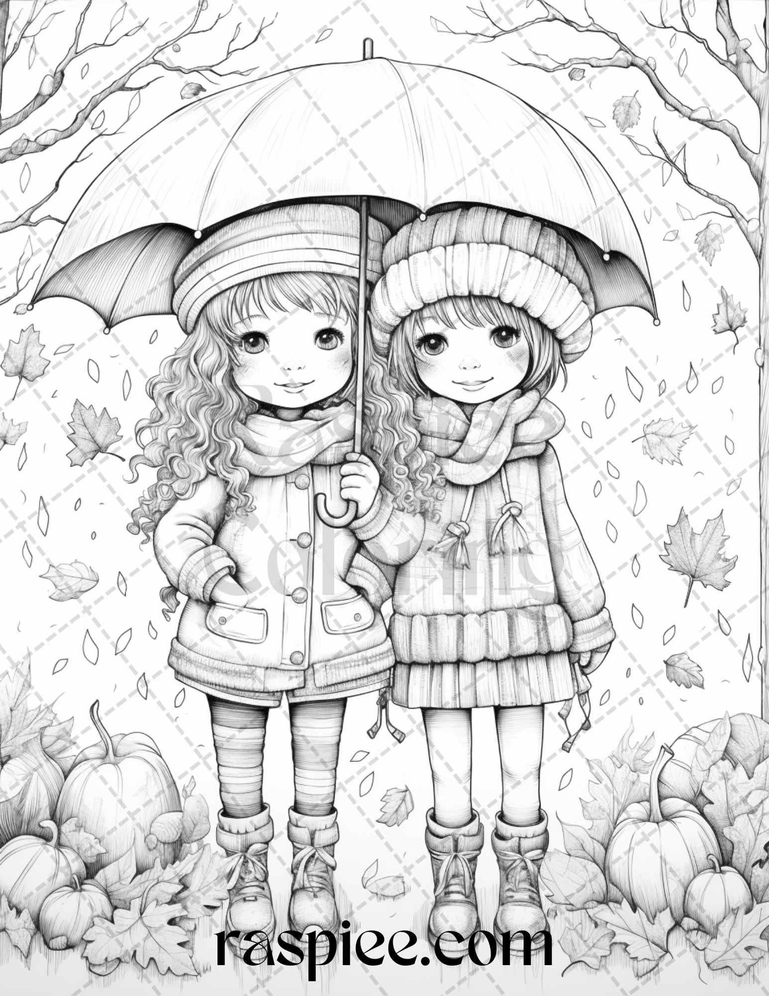 40 Rainy Autumn Day Grayscale Coloring Pages Printable for Adults and Kids, PDF File Instant Download