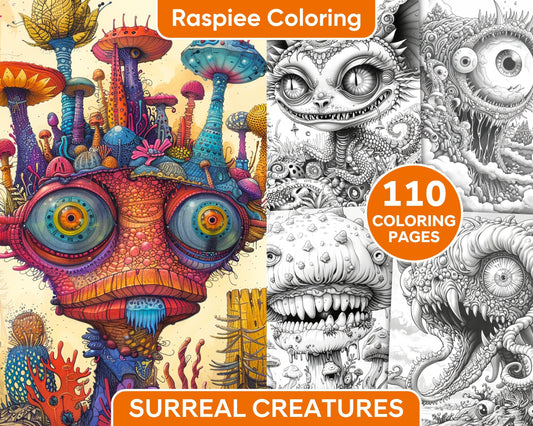 110 Surreal Creatures Grayscale Adult Coloring Pages Vol.2 Printable PDF Instant Download