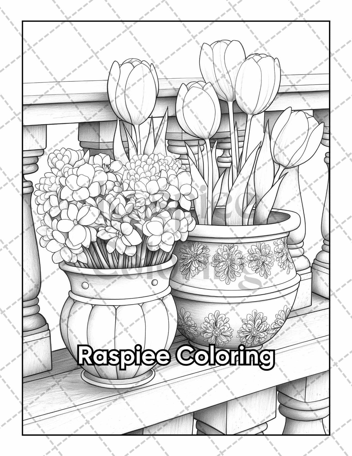 50 Balcony Garden Adult Coloring Pages Printable PDF Instant Download