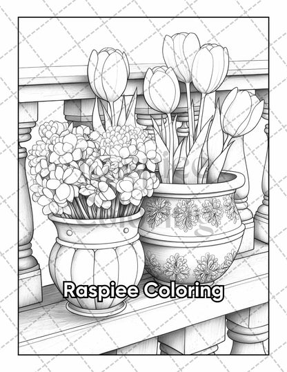 50 Balcony Garden Adult Coloring Pages Printable PDF Instant Download