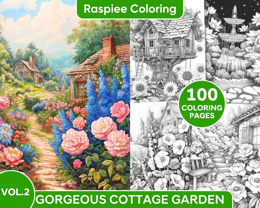 100 Gorgeous Cottage Garden Grayscale Adult Coloring Pages Printable PDF Instant Download Vol.2