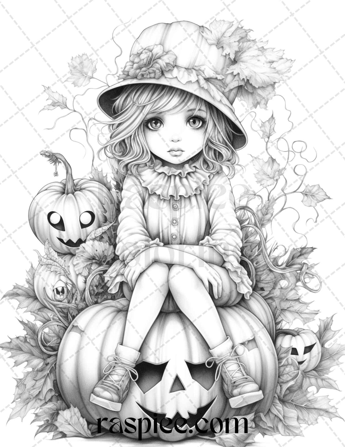 40 Pumpkin Fairy Girls Grayscale Coloring Pages Printable for Adults, PDF File Instant Download