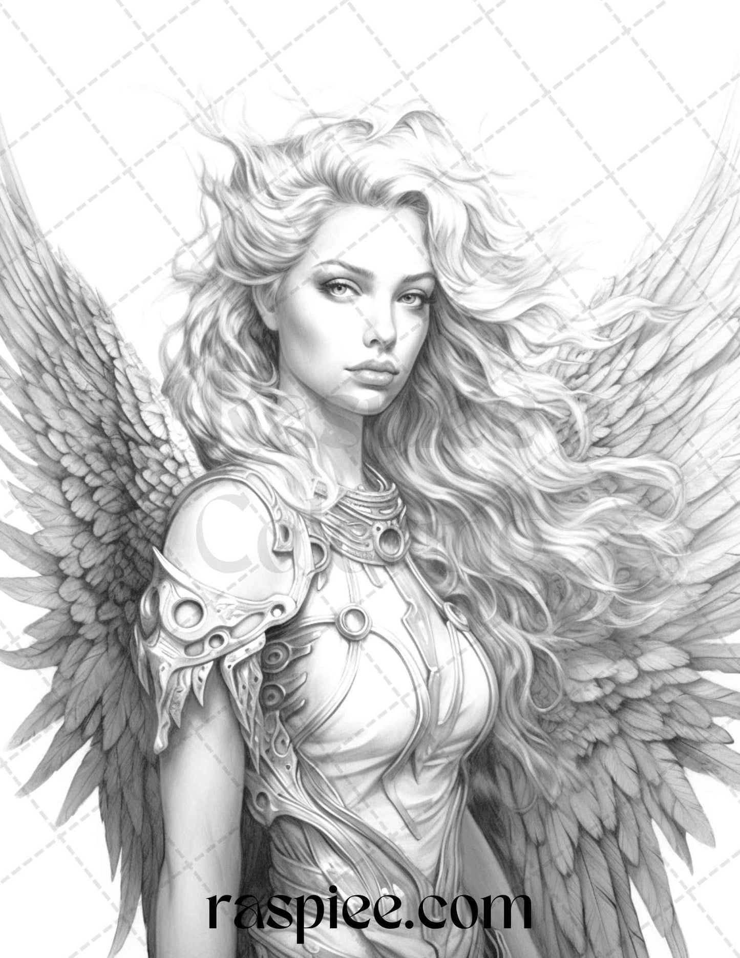 42 Enchanting Angels Grayscale Coloring Pages Printable for Adults, PDF File Instant Download