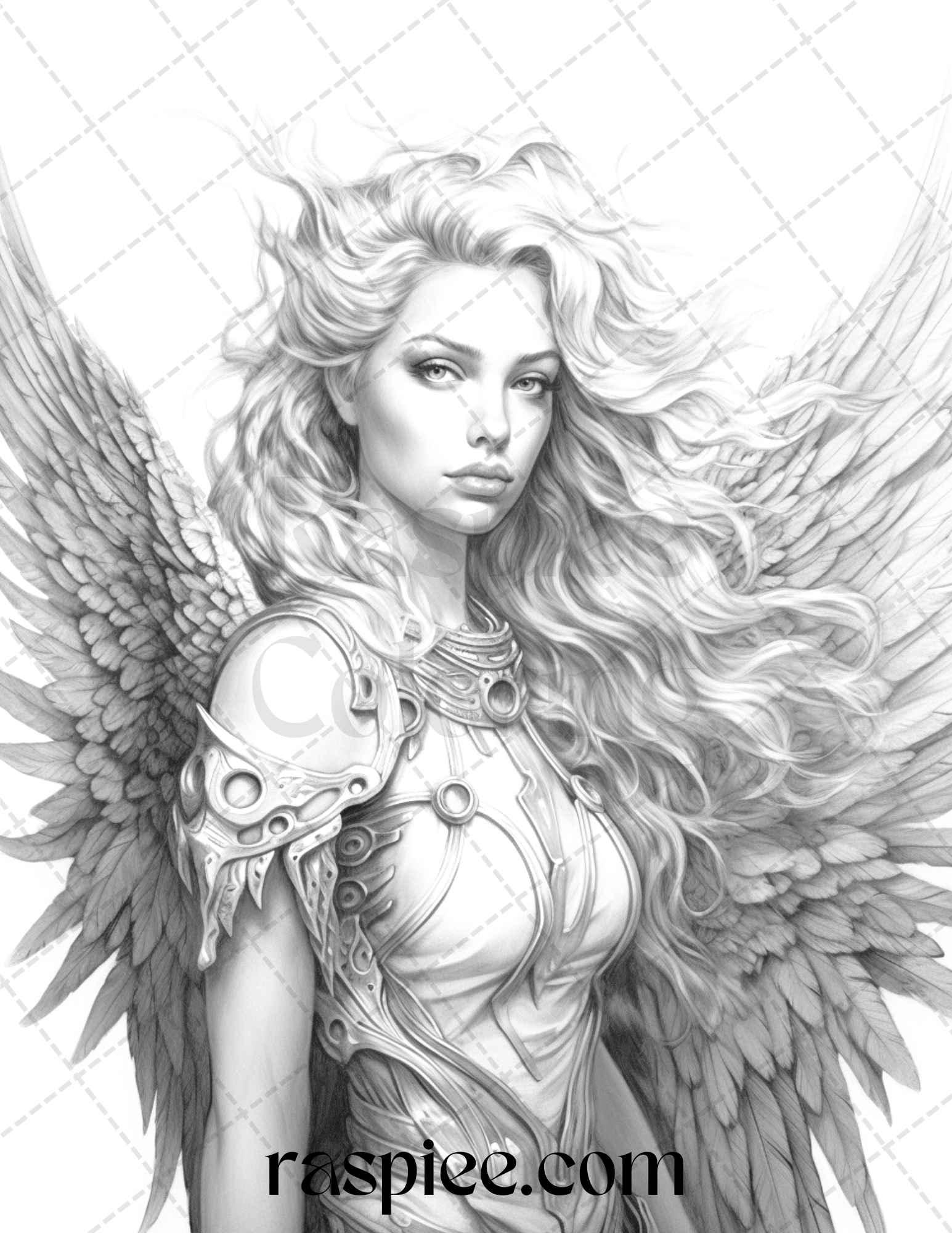 42 Enchanting Angels Grayscale Coloring Pages Printable for Adults, PDF File Instant Download