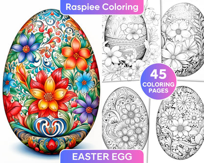 45 Easter Egg Grayscale Adult Coloring Pages, Printable PDF Instant Download