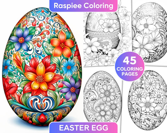 45 Easter Egg Grayscale Adult Coloring Pages, Printable PDF Instant Download