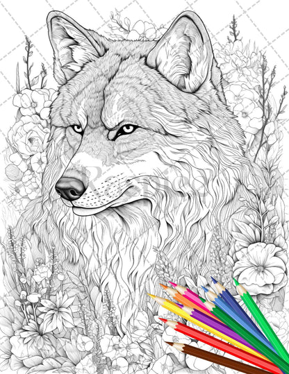 30 Animal Floral Printable Coloring Pages for Adults, Grayscale Coloring Book, Printable PDF File Download