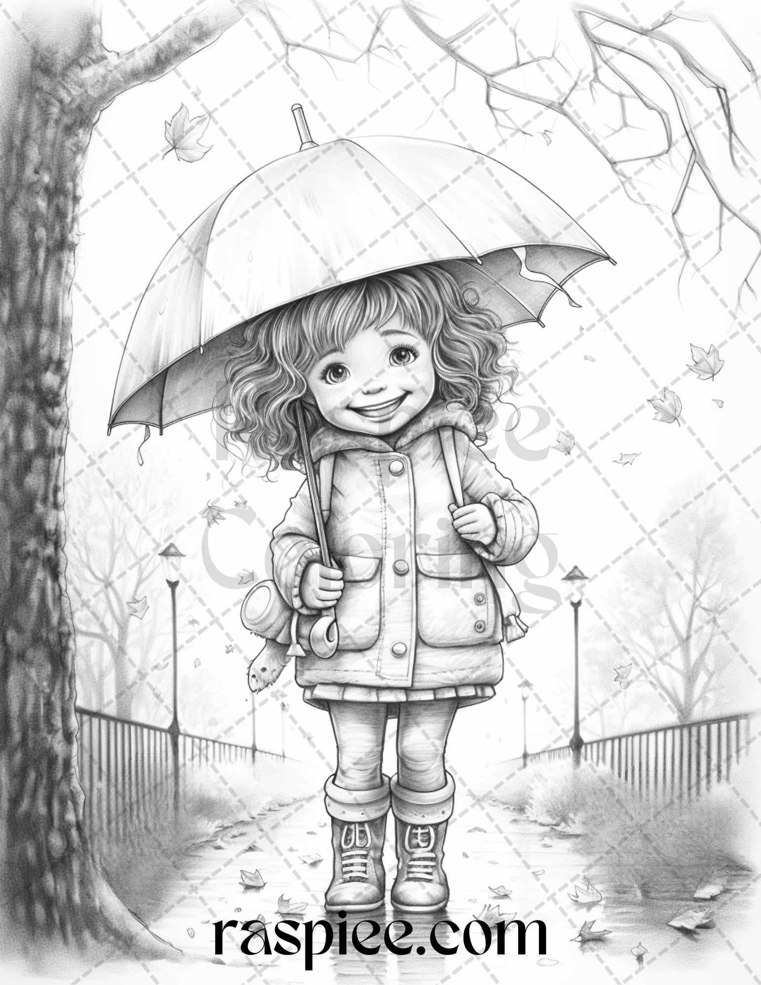 40 Rainy Autumn Day Grayscale Coloring Pages Printable for Adults and Kids, PDF File Instant Download