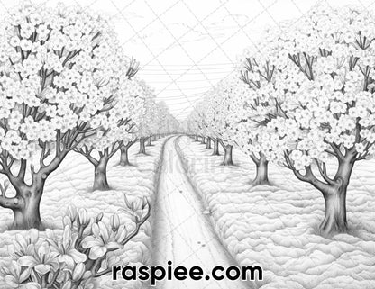 40 Spring Farm Life Grayscale Adult Coloring Pages, Printable PDF Instant Download