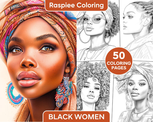 50 Black Women Portrait Coloring Pages for Adults Printable PDF Instant Download