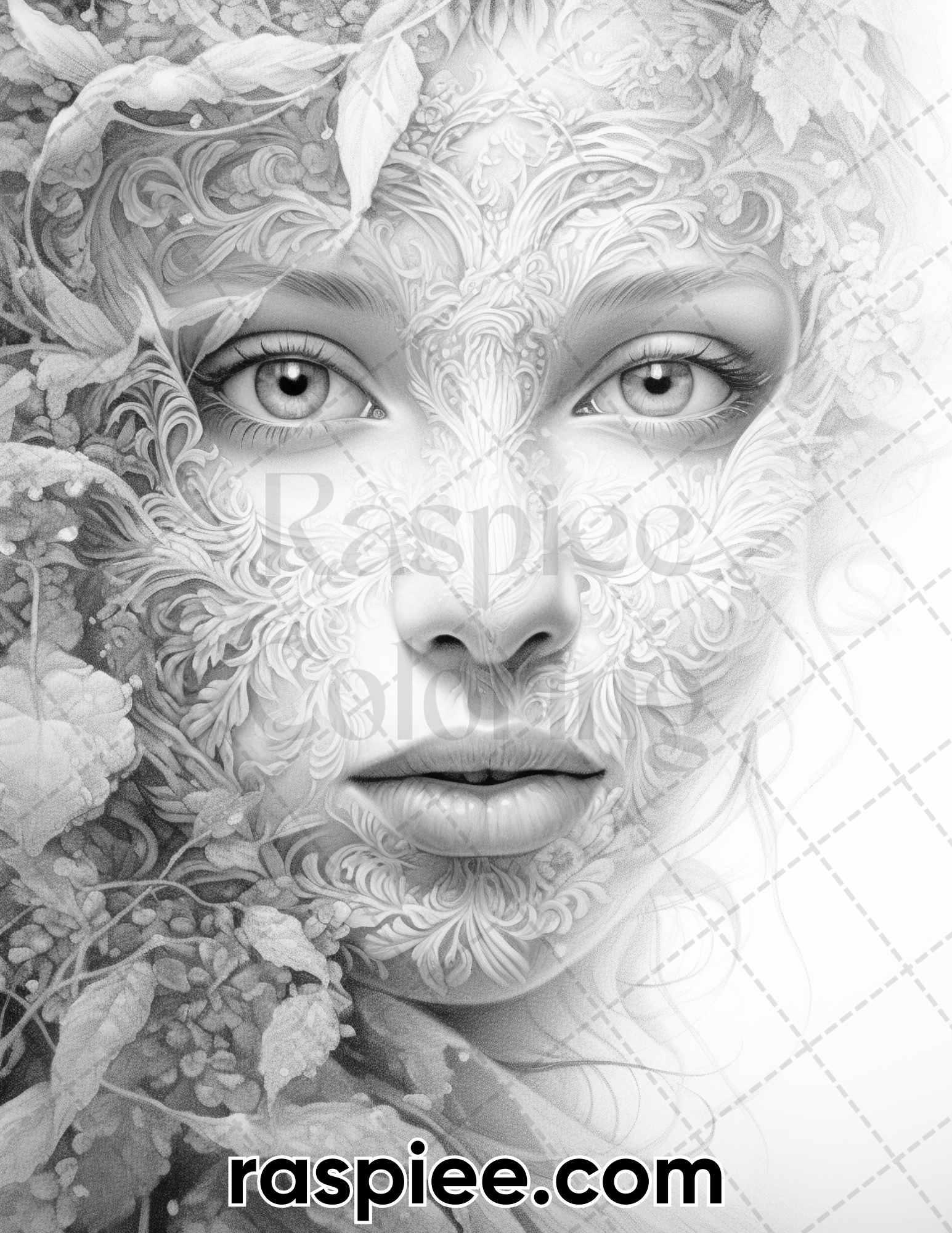 60 Nature Fusion Portrait Grayscale Adult Coloring Pages, Printable PDF Instant Download