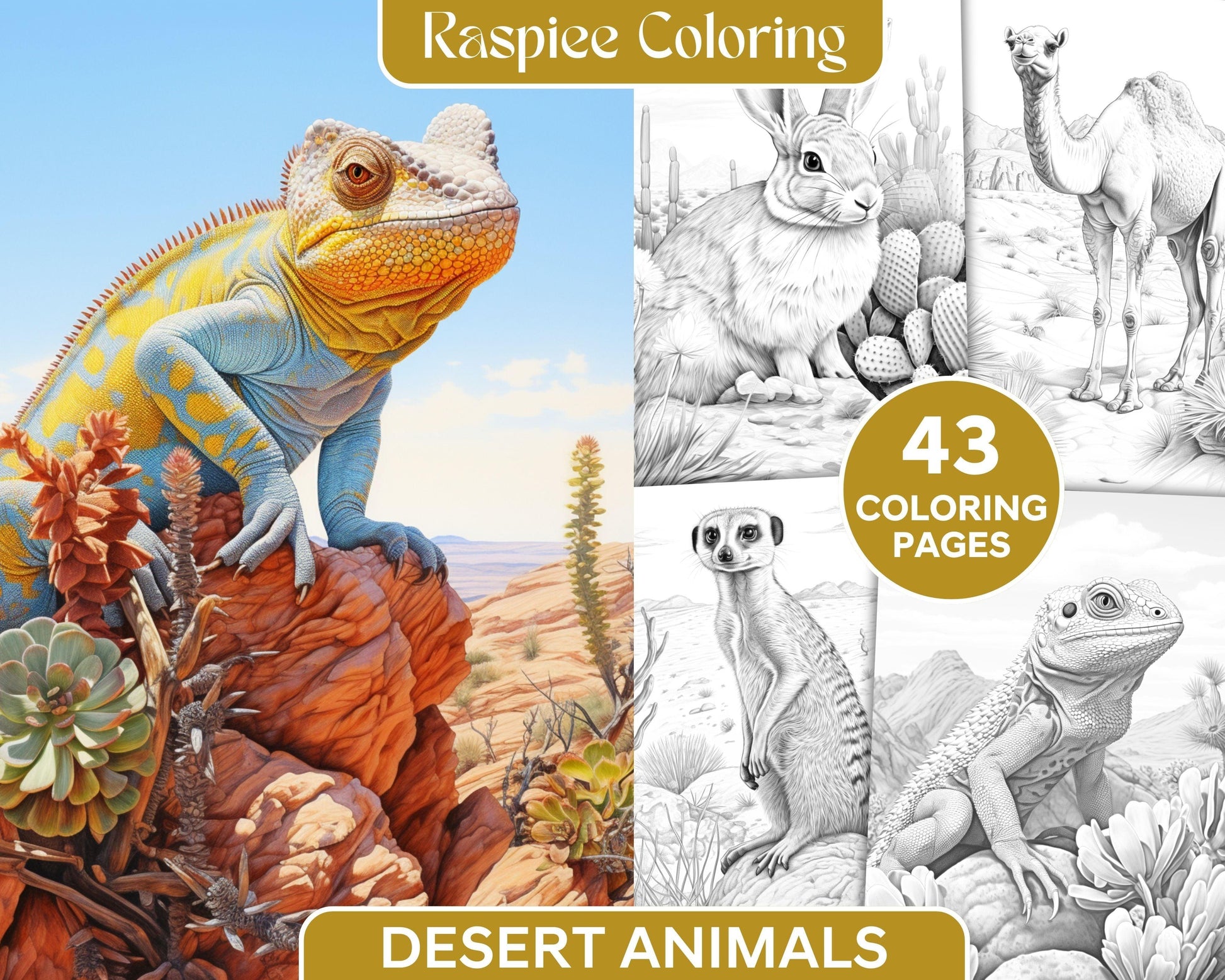 43 Desert Animals Grayscale Coloring Pages Printable for Adults, PDF File Instant Download