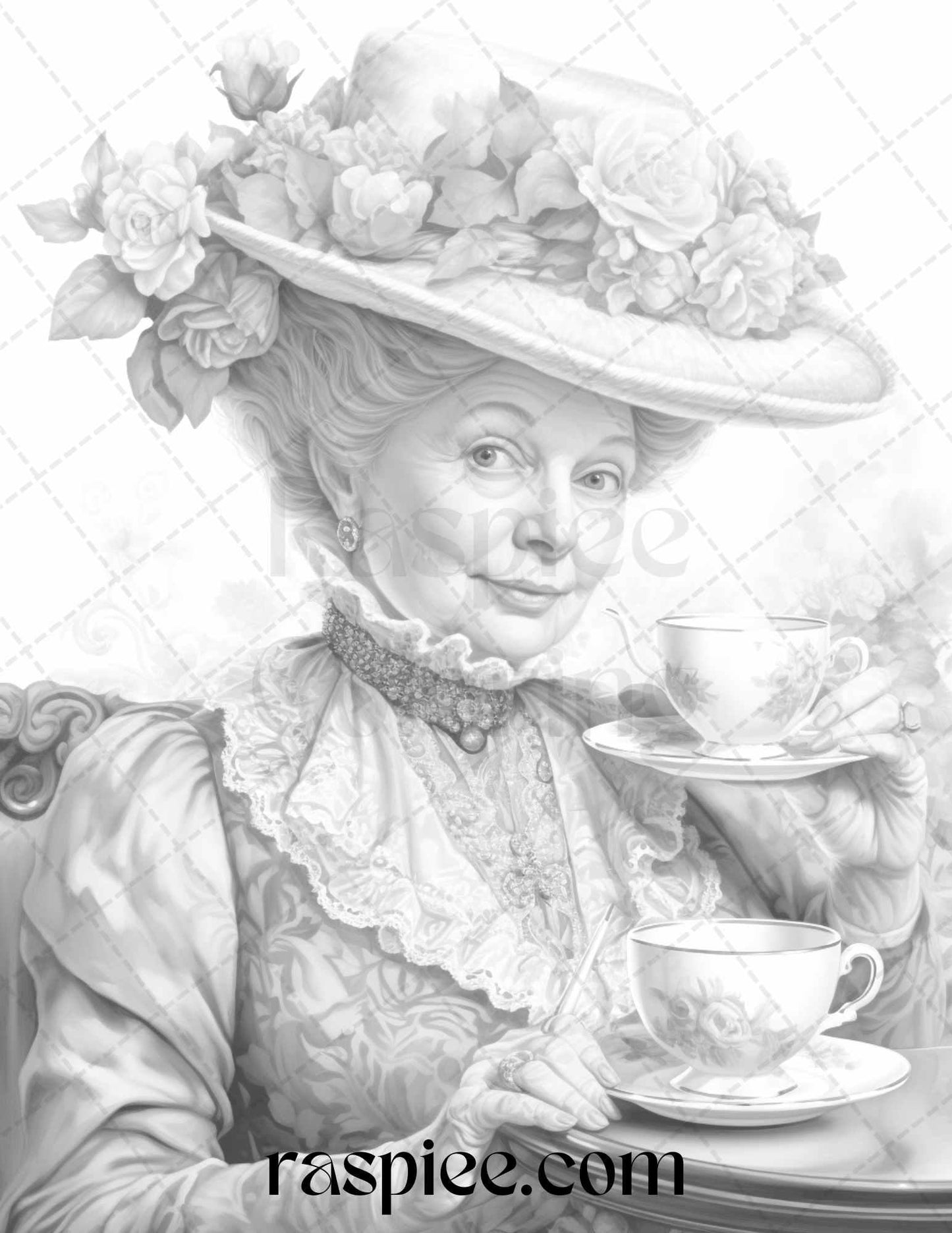 50 Victorian Grandma Grayscale Coloring Pages Printable for Adults, PDF File Instant Download