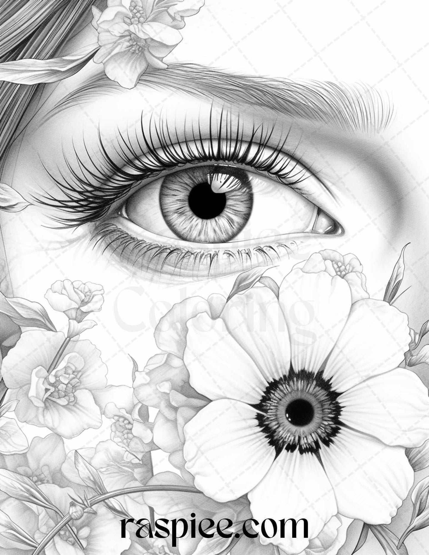 40 Charming Eyes Grayscale Coloring Pages Printable for Adults, PDF File Instant Download