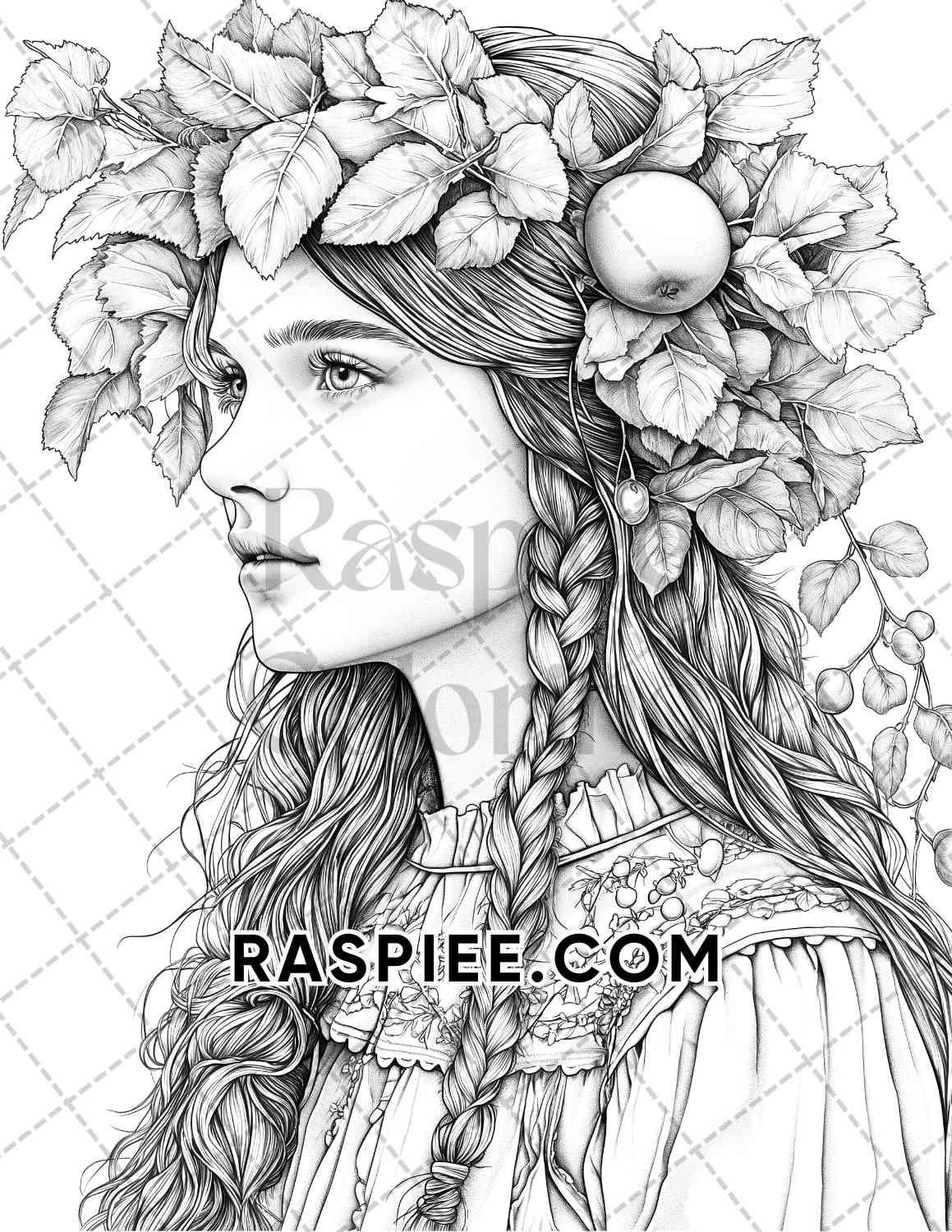 Autumn Beauties Portrait Adult Coloring Pages Printable PDF Instant Download