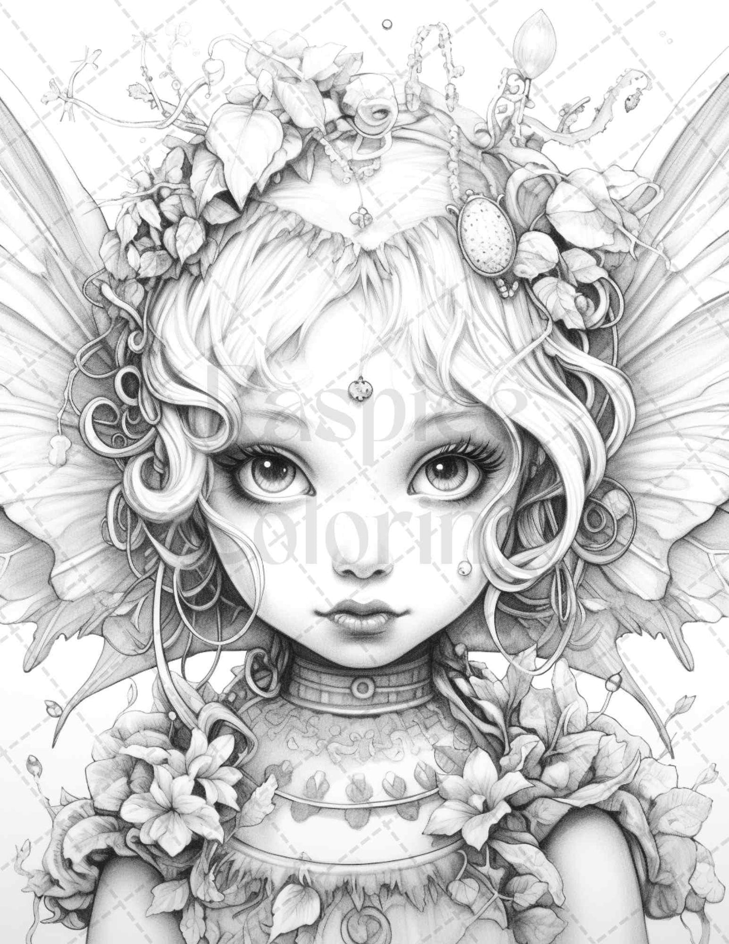 45 Adorable Chibi Fairy Grayscale Coloring Pages Printable for Adults, PDF File Instant Download