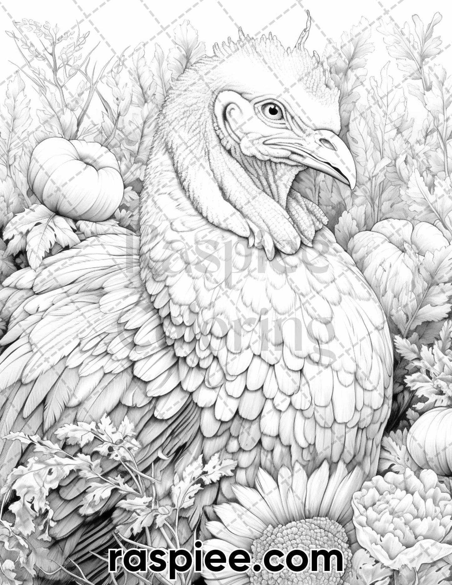 40 Happy Thanksgiving Grayscale Coloring Pages for Adults, Printable PDF Instant Download