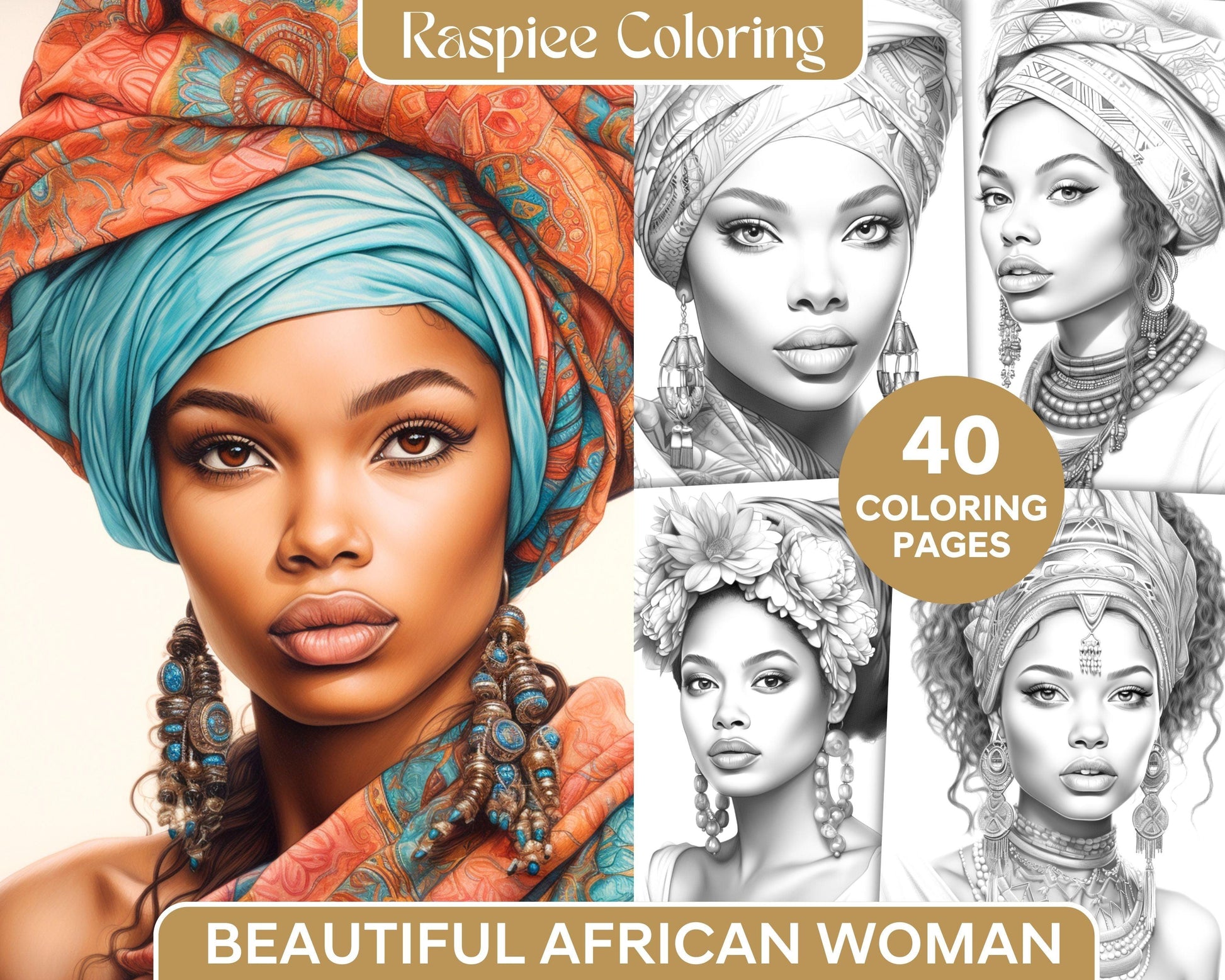 40 Beautiful African Women Grayscale Coloring Pages Printable for Adults, PDF File Instant Download