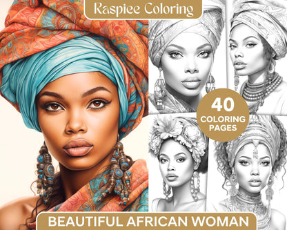 40 Beautiful African Women Grayscale Coloring Pages Printable for Adults, PDF File Instant Download