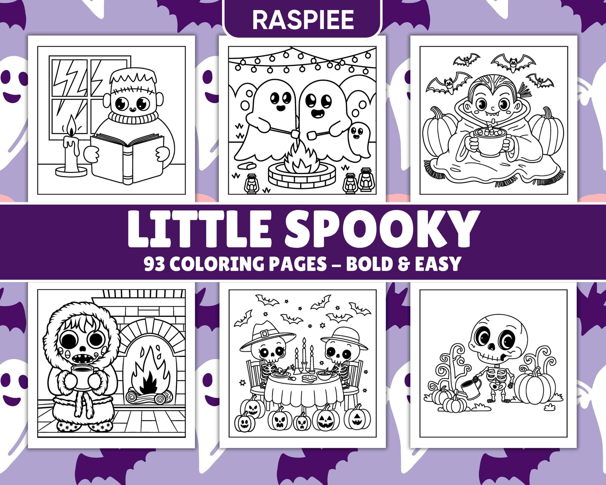 93 Bold and Easy Little Spooky Coloring Pages Printable PDF Instant Download