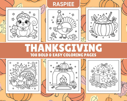 108 Bold and Easy Thanksgiving Coloring Pages Printable PDF Instant Download