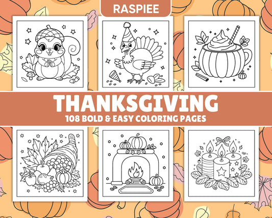 108 Bold and Easy Thanksgiving Coloring Pages Printable PDF Instant Download