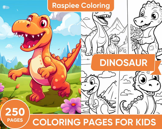 250 Adorable Dinosaur Coloring Pages for Kids, Fun & Educational Activity Printable PDF Instant Download